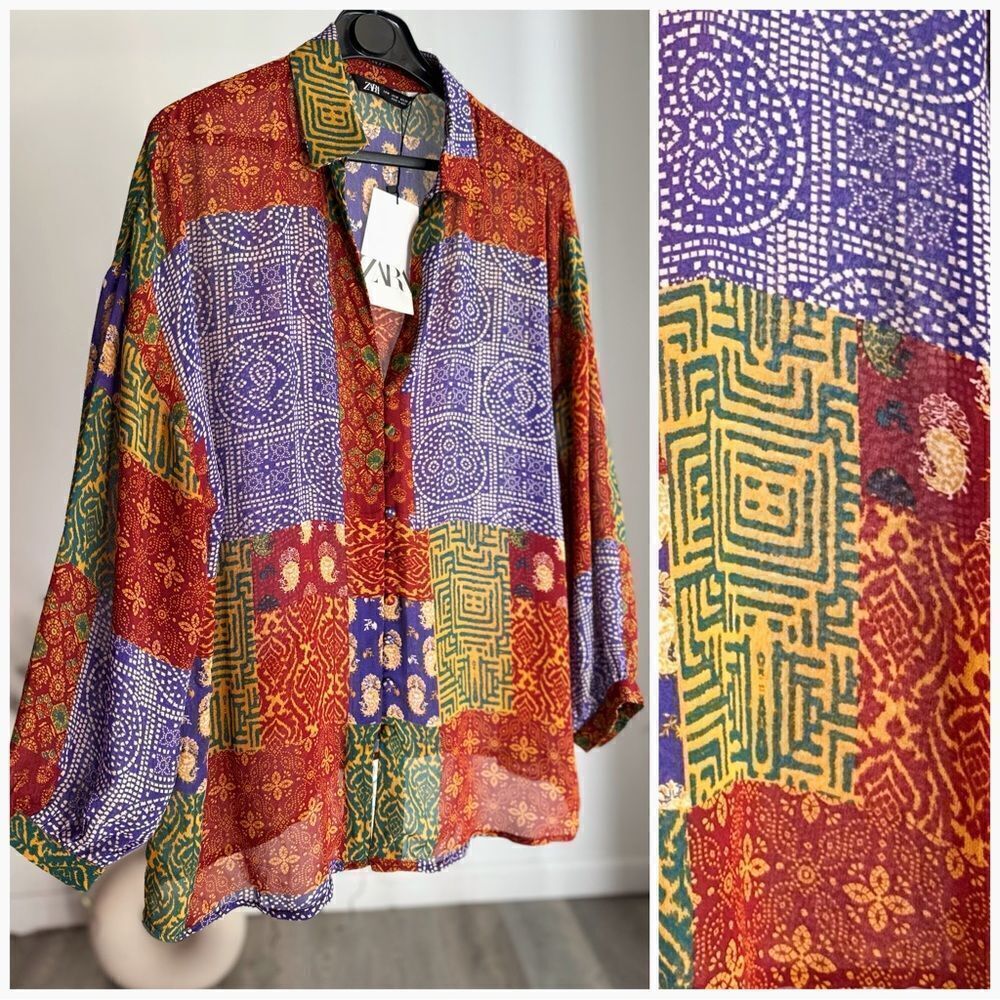ZARA PATCHWORK PRINTED OVERSIZED BLOUSE - Picture 7 of 7